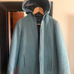 GAP Women’s Teal Hooded PeaCoat at waist length